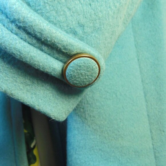 Vintage Banana Republic Full Length Wool Coat Lt Blue w/Floral Lining Epaulets - Picture 8 of 11